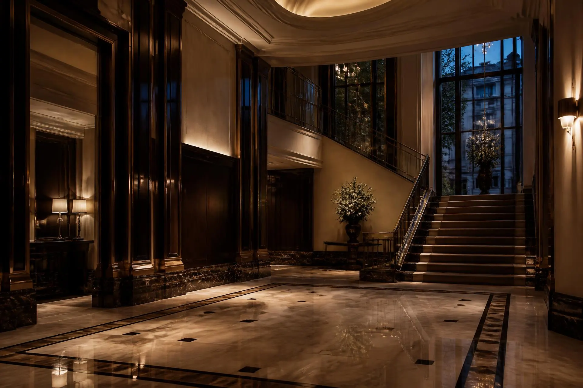 Immaculate commercial lobby maintained by Vonula London cleaning teams in Fitzrovia, Central London